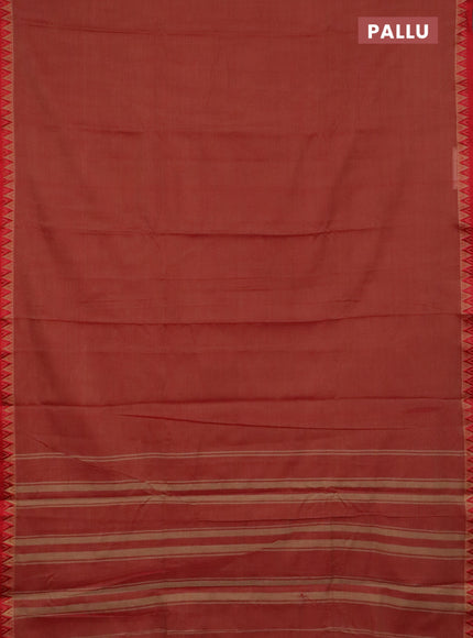 Narayanpet cotton saree red shade and off white with plain body and temple design thread woven border