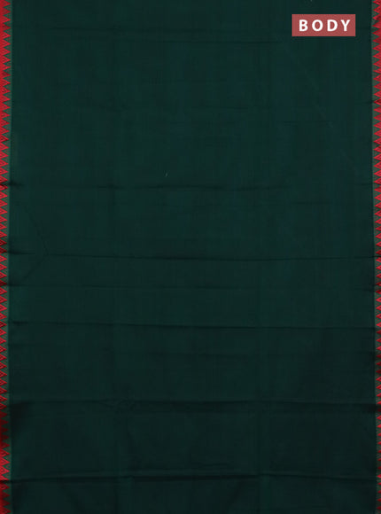 Narayanpet cotton saree bottle green and beige with plain body and temple design thread woven border
