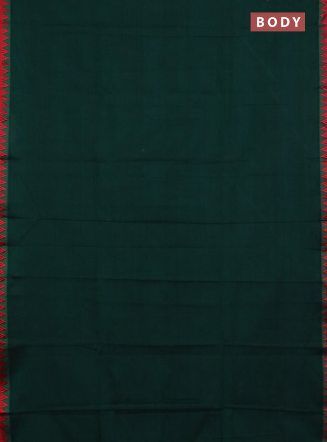 Narayanpet cotton saree bottle green and beige with plain body and temple design thread woven border