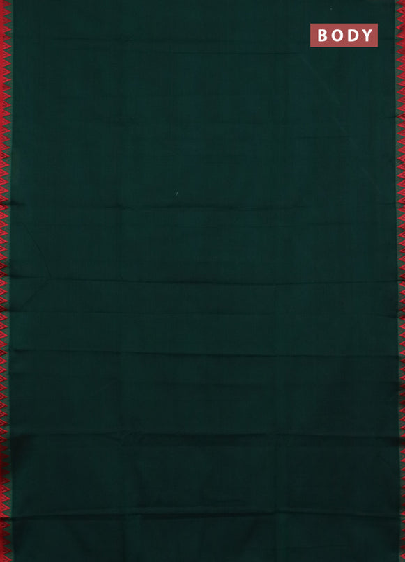 Narayanpet cotton saree bottle green and beige with plain body and temple design thread woven border