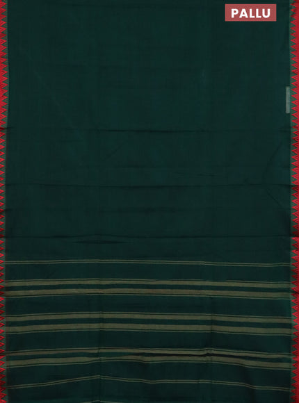Narayanpet cotton saree bottle green and beige with plain body and temple design thread woven border