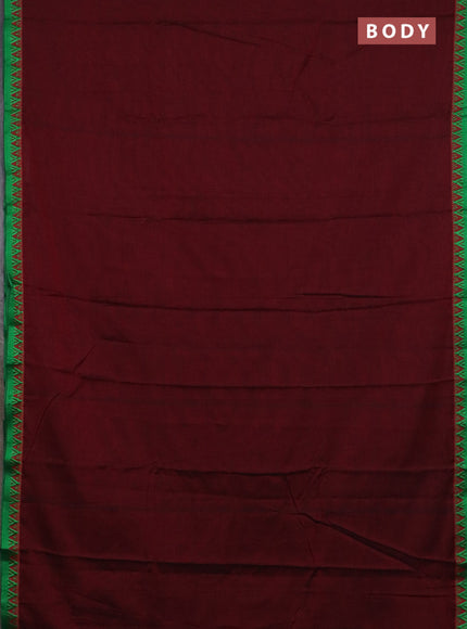 Narayanpet cotton saree deep maroon and yellow with plain body and temple design thread woven border