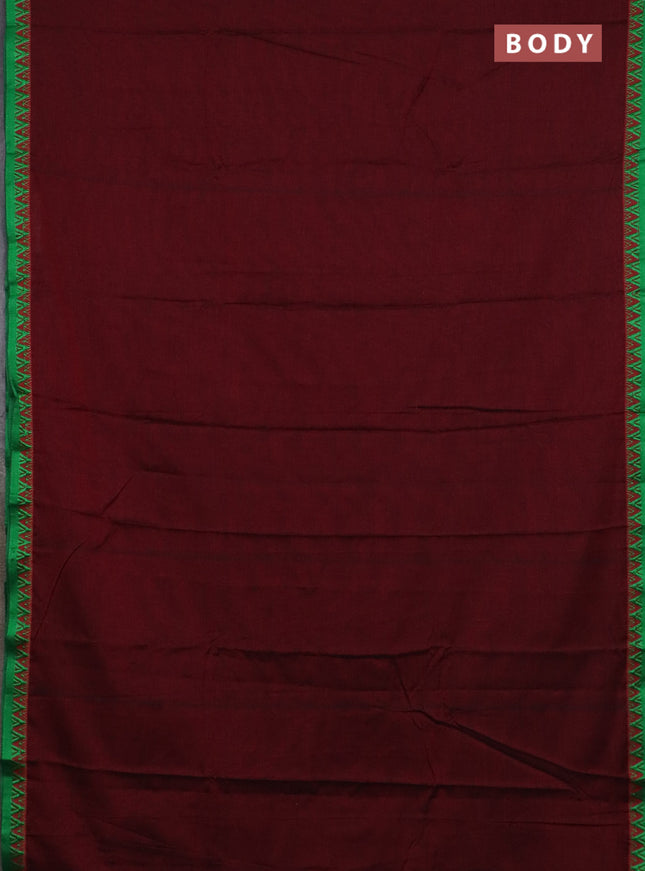 Narayanpet cotton saree deep maroon and yellow with plain body and temple design thread woven border