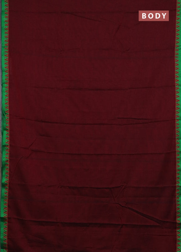 Narayanpet cotton saree deep maroon and yellow with plain body and temple design thread woven border