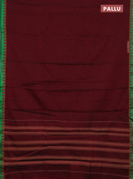 Narayanpet cotton saree deep maroon and yellow with plain body and temple design thread woven border