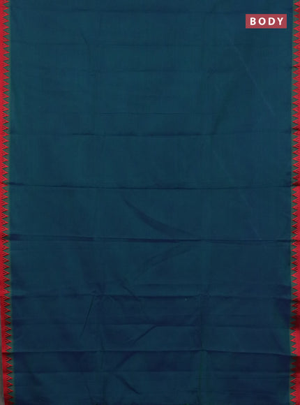 Narayanpet cotton saree peacock green and cs blue with plain body and temple design thread woven border