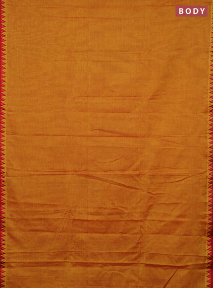 Narayanpet cotton saree mustard yellow and yellow with plain body and temple design thread woven border