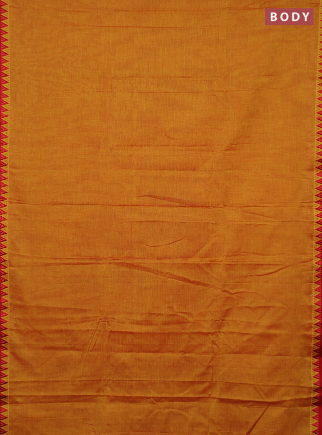 Narayanpet cotton saree mustard yellow and yellow with plain body and temple design thread woven border