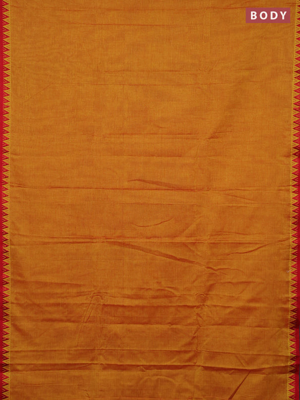 Narayanpet cotton saree mustard yellow and yellow with plain body and temple design thread woven border