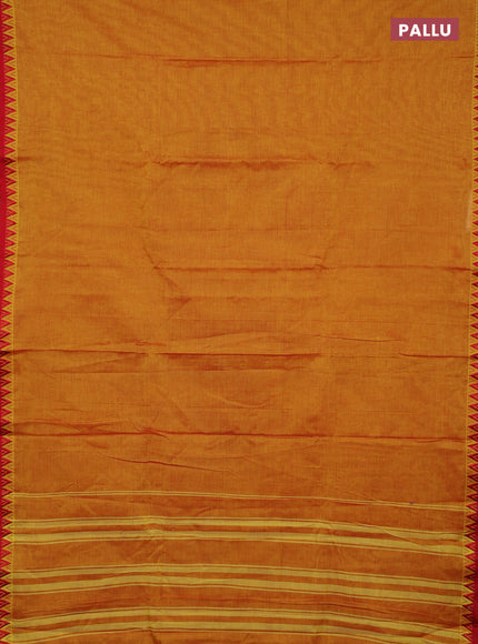 Narayanpet cotton saree mustard yellow and yellow with plain body and temple design thread woven border