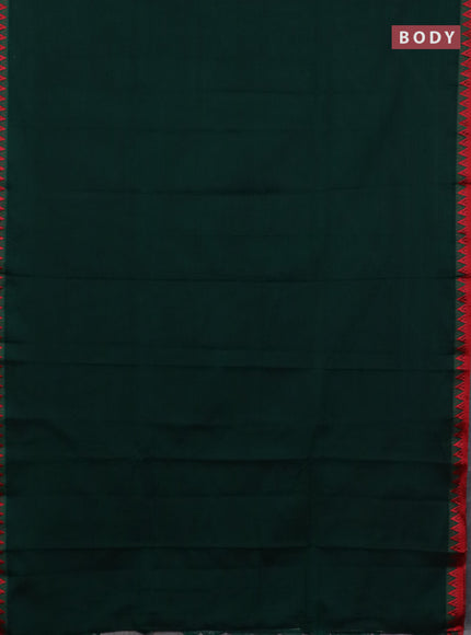 Narayanpet cotton saree green and maroon with plain body and temple design thread woven border