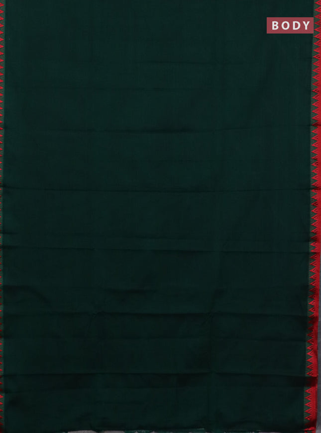 Narayanpet cotton saree green and maroon with plain body and temple design thread woven border