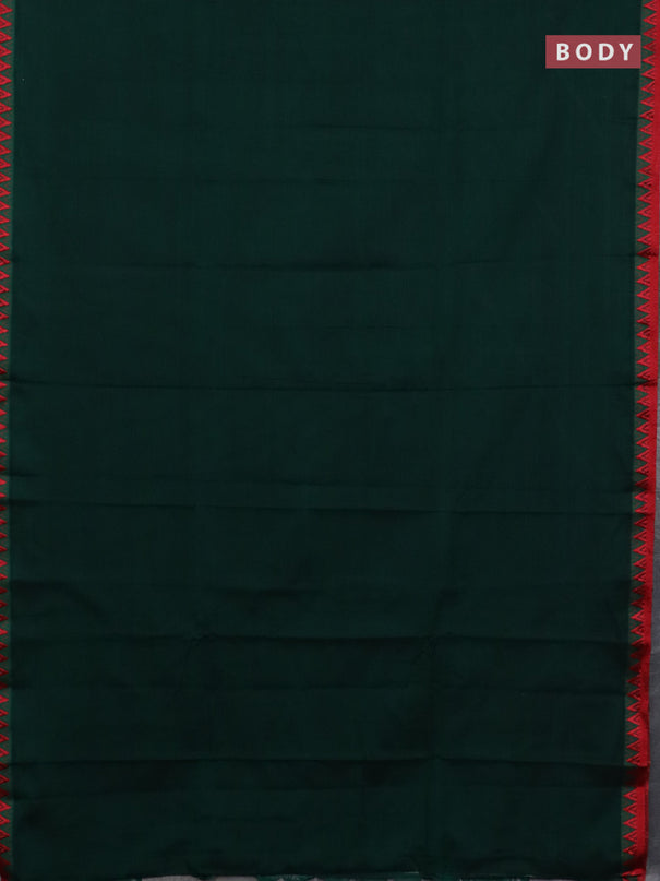 Narayanpet cotton saree green and maroon with plain body and temple design thread woven border