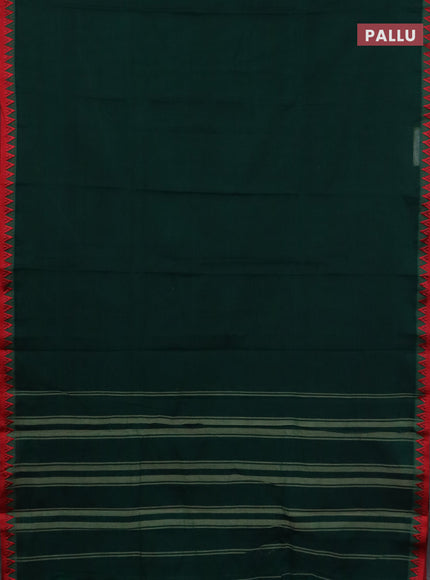 Narayanpet cotton saree green and maroon with plain body and temple design thread woven border