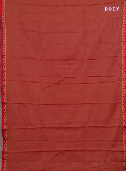 Narayanpet cotton saree red shade and mustard yellow with plain body and temple design thread woven border