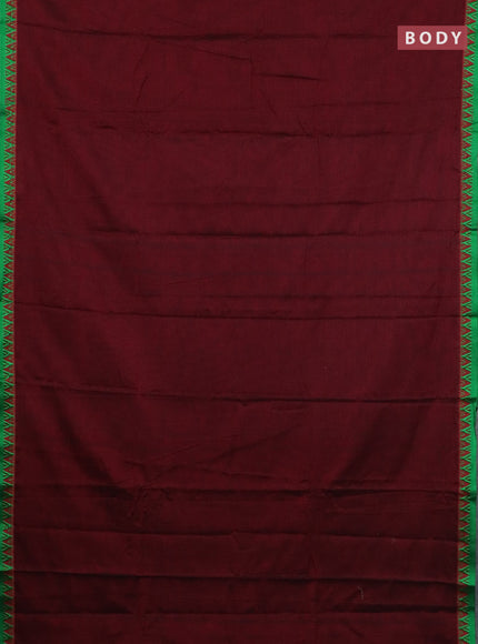 Narayanpet cotton saree deep maroon and maroon with plain body and temple design thread woven border