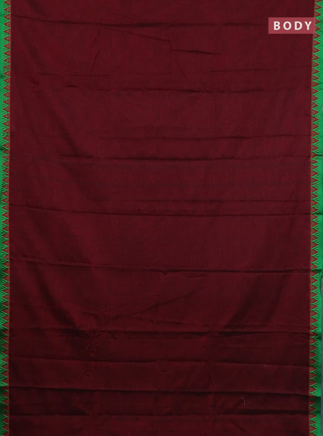 Narayanpet cotton saree deep maroon and maroon with plain body and temple design thread woven border