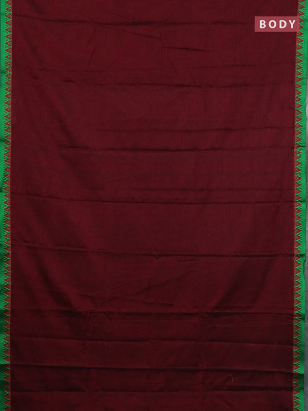 Narayanpet cotton saree deep maroon and maroon with plain body and temple design thread woven border