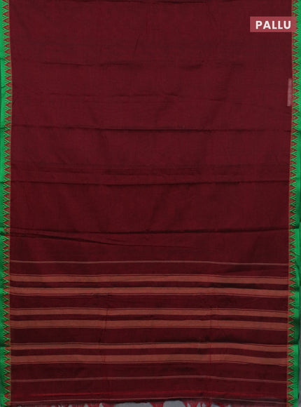 Narayanpet cotton saree deep maroon and maroon with plain body and temple design thread woven border