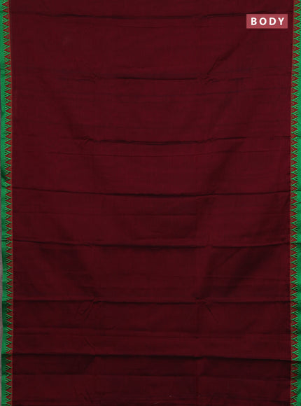 Narayanpet cotton saree deep maroon and mustard yellow with plain body and temple design thread woven border