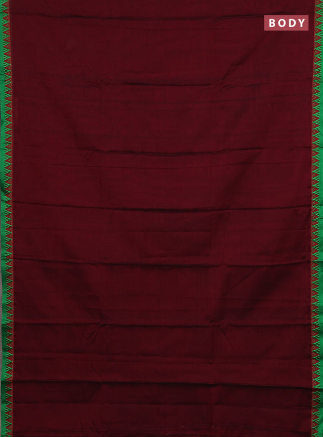 Narayanpet cotton saree deep maroon and mustard yellow with plain body and temple design thread woven border