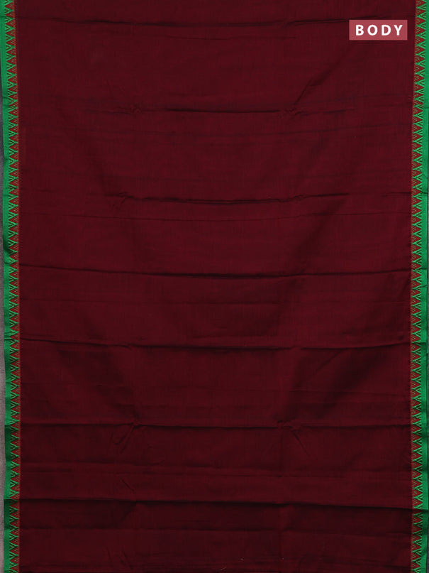 Narayanpet cotton saree deep maroon and mustard yellow with plain body and temple design thread woven border