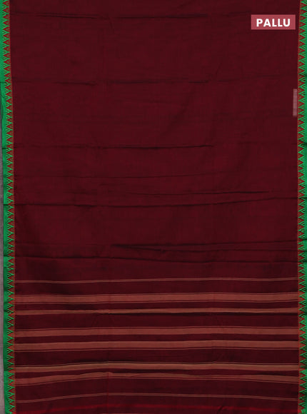 Narayanpet cotton saree deep maroon and mustard yellow with plain body and temple design thread woven border