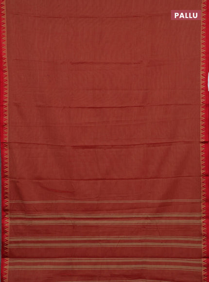 Narayanpet cotton saree red shade and beige with plain body and temple design thread woven border
