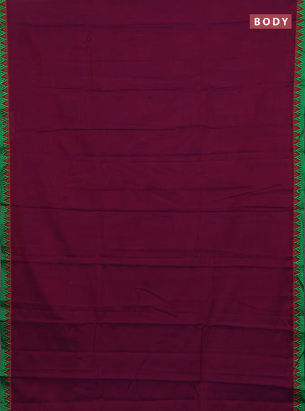 Narayanpet cotton saree magenta pink and beige with plain body and temple design thread woven border