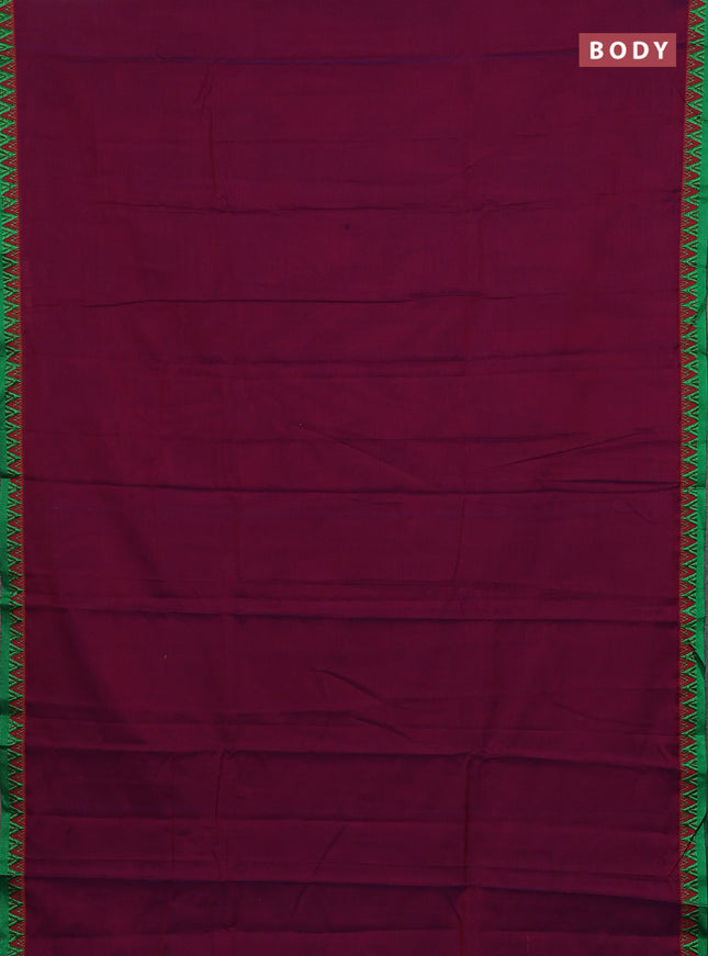 Narayanpet cotton saree magenta pink and beige with plain body and temple design thread woven border