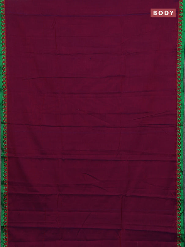 Narayanpet cotton saree magenta pink and beige with plain body and temple design thread woven border