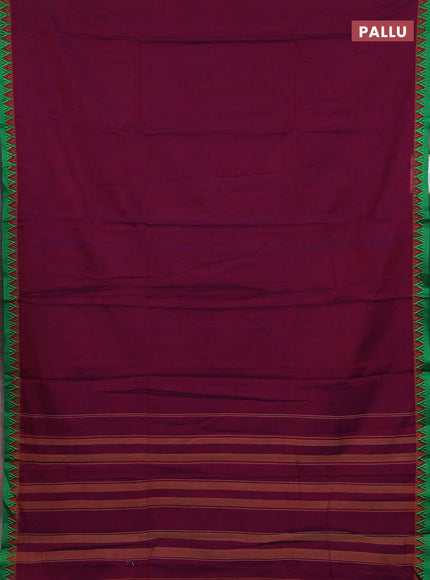 Narayanpet cotton saree magenta pink and beige with plain body and temple design thread woven border