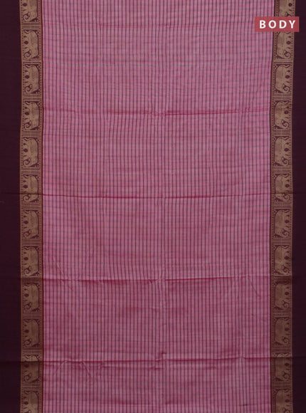 Narayanpet cotton saree mauve pink and magenta pink with allover thread checked pattern and elephant thread woevn simple border