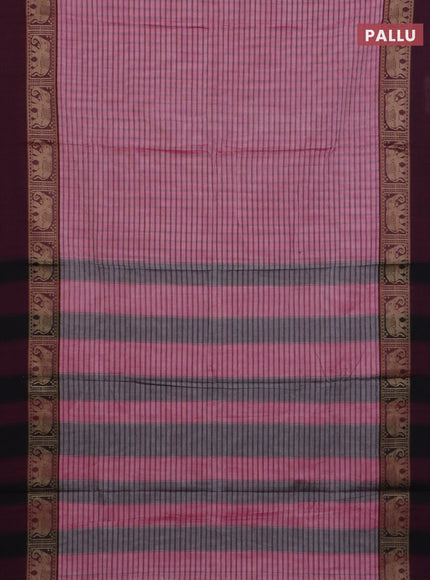 Narayanpet cotton saree mauve pink and magenta pink with allover thread checked pattern and elephant thread woevn simple border
