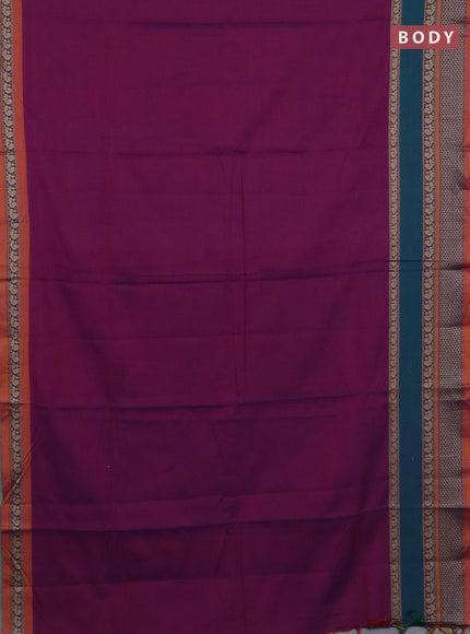 Narayanpet cotton saree magenta pink and orange with plain body and long thread woven border