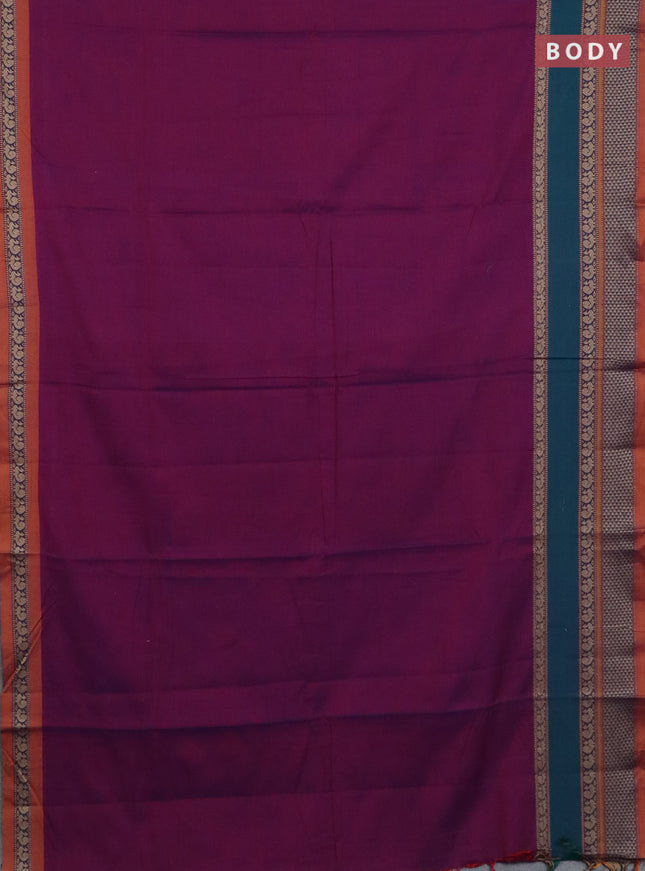 Narayanpet cotton saree magenta pink and orange with plain body and long thread woven border