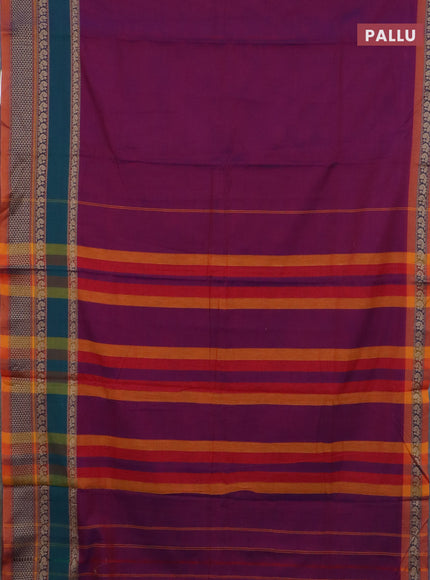 Narayanpet cotton saree magenta pink and orange with plain body and long thread woven border