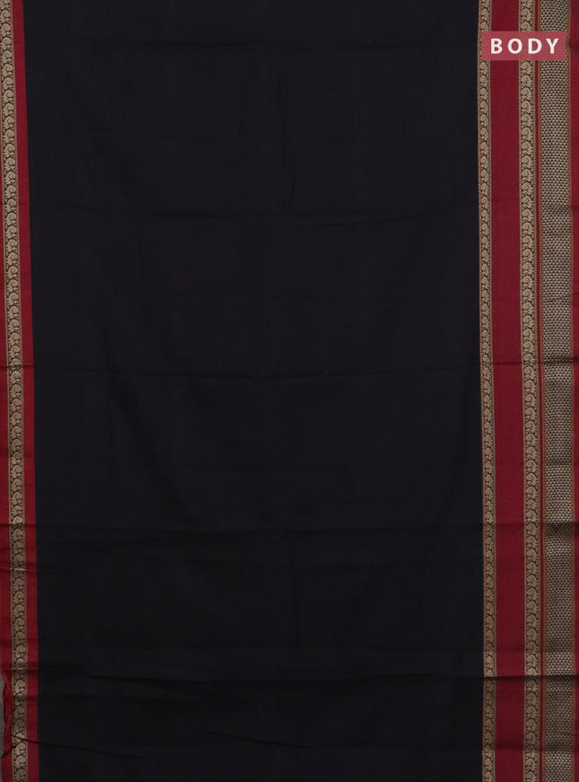 Narayanpet cotton saree black and deep maroon with plain body and long thread woven border