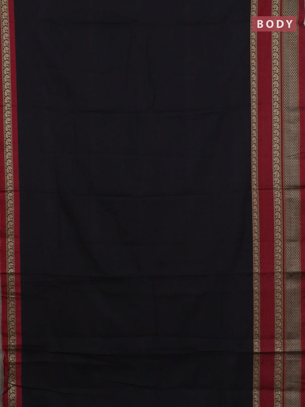 Narayanpet cotton saree black and deep maroon with plain body and long thread woven border