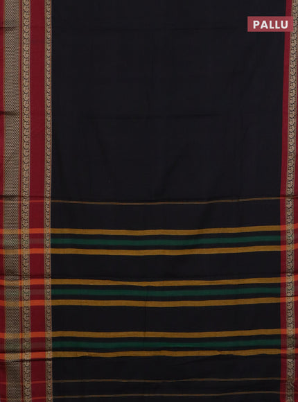 Narayanpet cotton saree black and deep maroon with plain body and long thread woven border