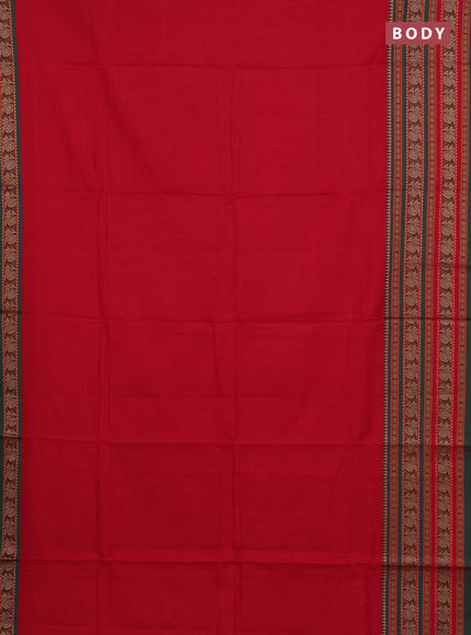 Narayanpet cotton saree red and beige with plain body and long thread woven border