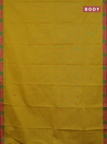 Chettinad cotton saree mustard yellow and maroon with thread woven buttas and thread woven border