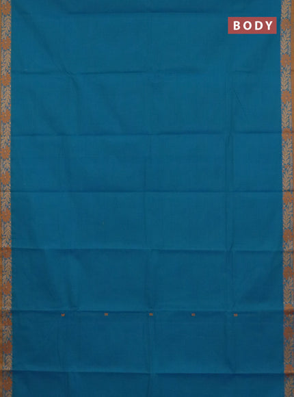 Chettinad cotton saree teal blue and mustard yellow with thread woven buttas and thread woven border