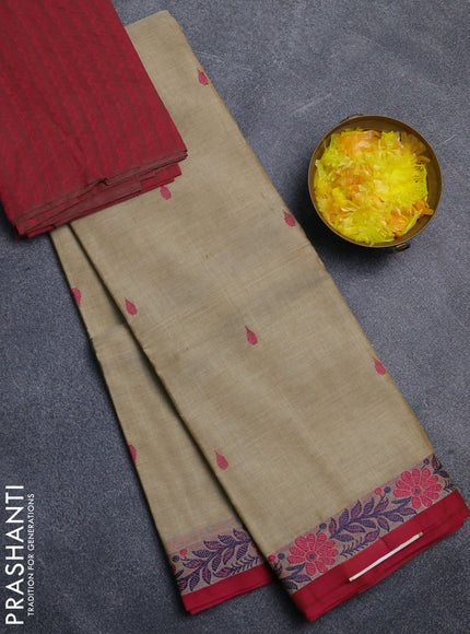 Chettinad cotton saree beige and pink with thread woven buttas and thread woven border