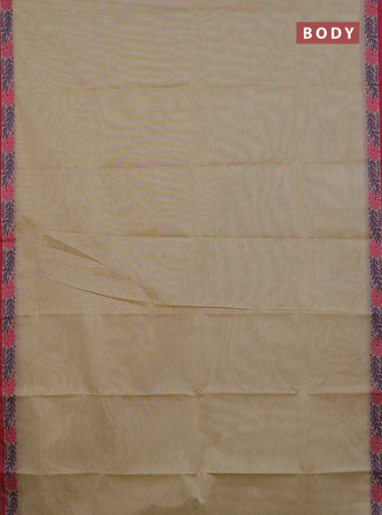Chettinad cotton saree beige and pink with thread woven buttas and thread woven border
