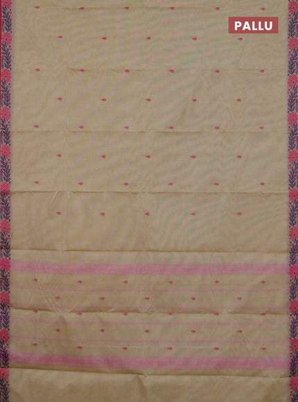 Chettinad cotton saree beige and pink with thread woven buttas and thread woven border