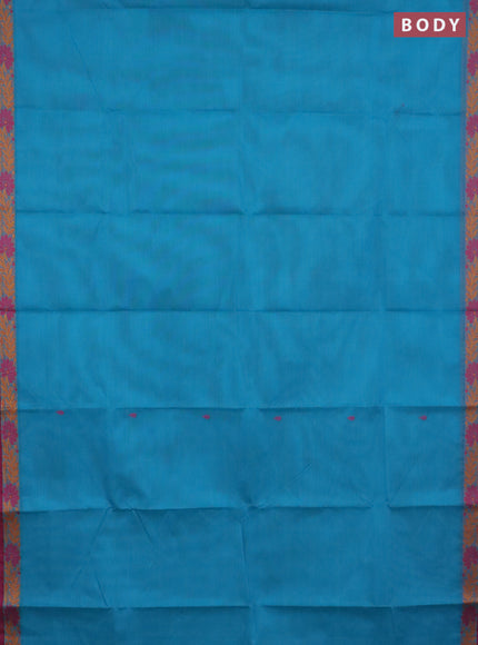 Chettinad cotton saree teal blue and magenta pink with thread woven buttas and thread woven border
