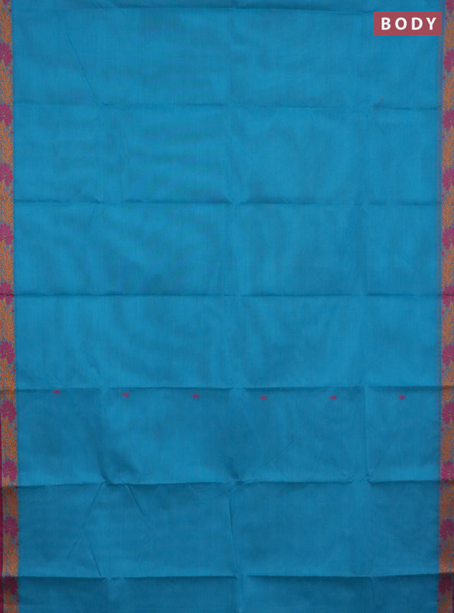 Chettinad cotton saree teal blue and magenta pink with thread woven buttas and thread woven border