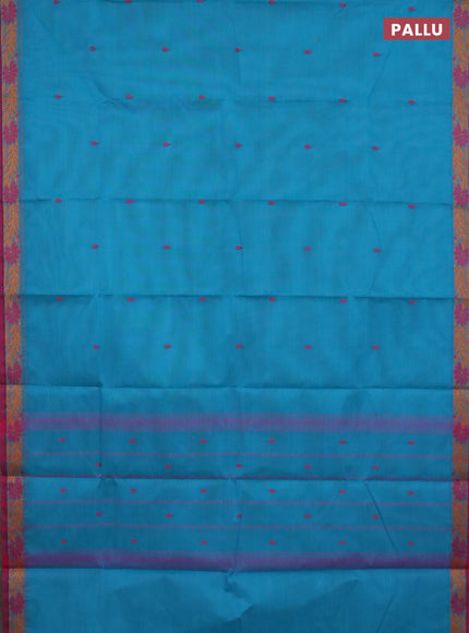 Chettinad cotton saree teal blue and magenta pink with thread woven buttas and thread woven border
