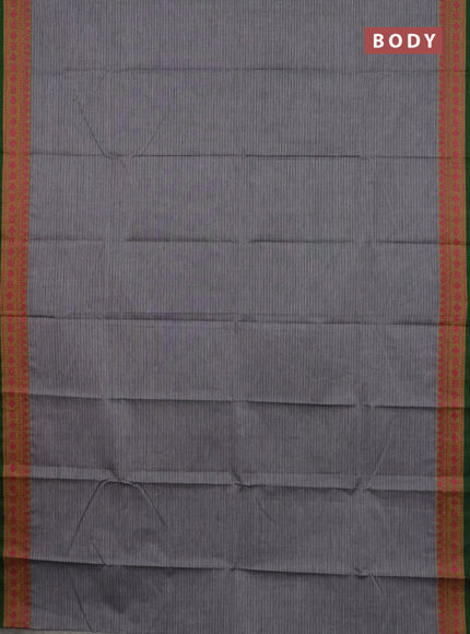 Chettinad cotton saree grey and sap green with allover stripe pattern and thread woven border